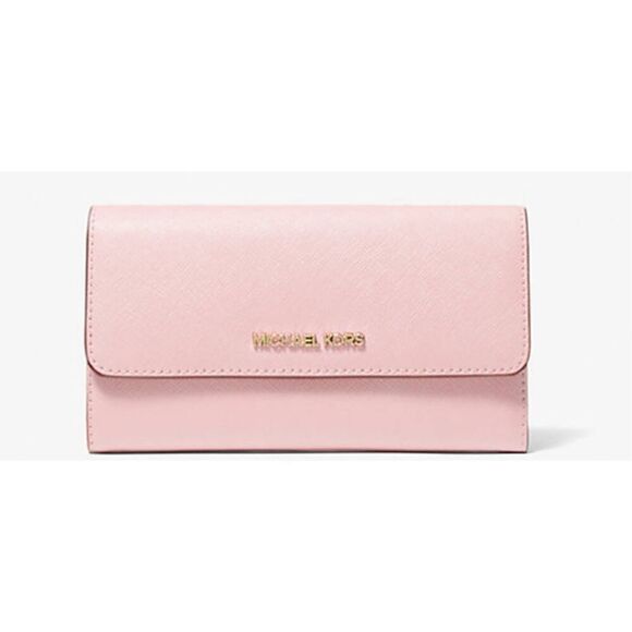 NWT~MICHAEL KORS Jet Set Travel Powder Blush Crossgrain Leather Tri-Fold Wallet - Picture 1 of 6